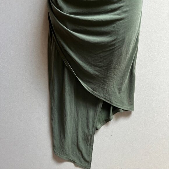 Workhall Sage Green Draped crisscross halter Ruched Asymmetrical Dress Sz S - Picture 2 of 11